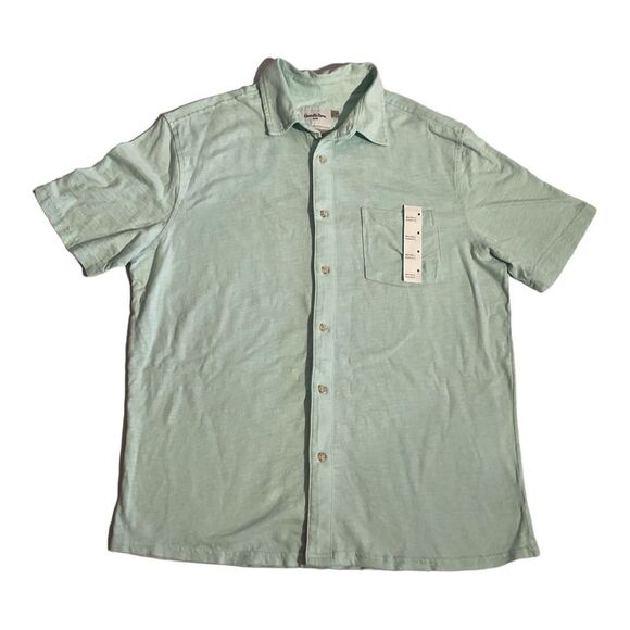 Goodfellow & Co Men's Medium  Short Sleeve Button-Down Aqua Green T-Shirt Polo - Picture 1 of 11